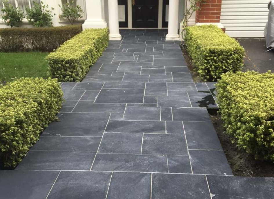 rich charcoal colour limestone pavers Melbourne